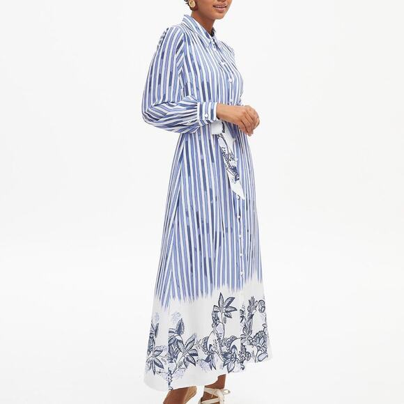 KAYRA Floral Printed Striped Navy Maxi Dress Size 44 Large - Picture 4 of 6